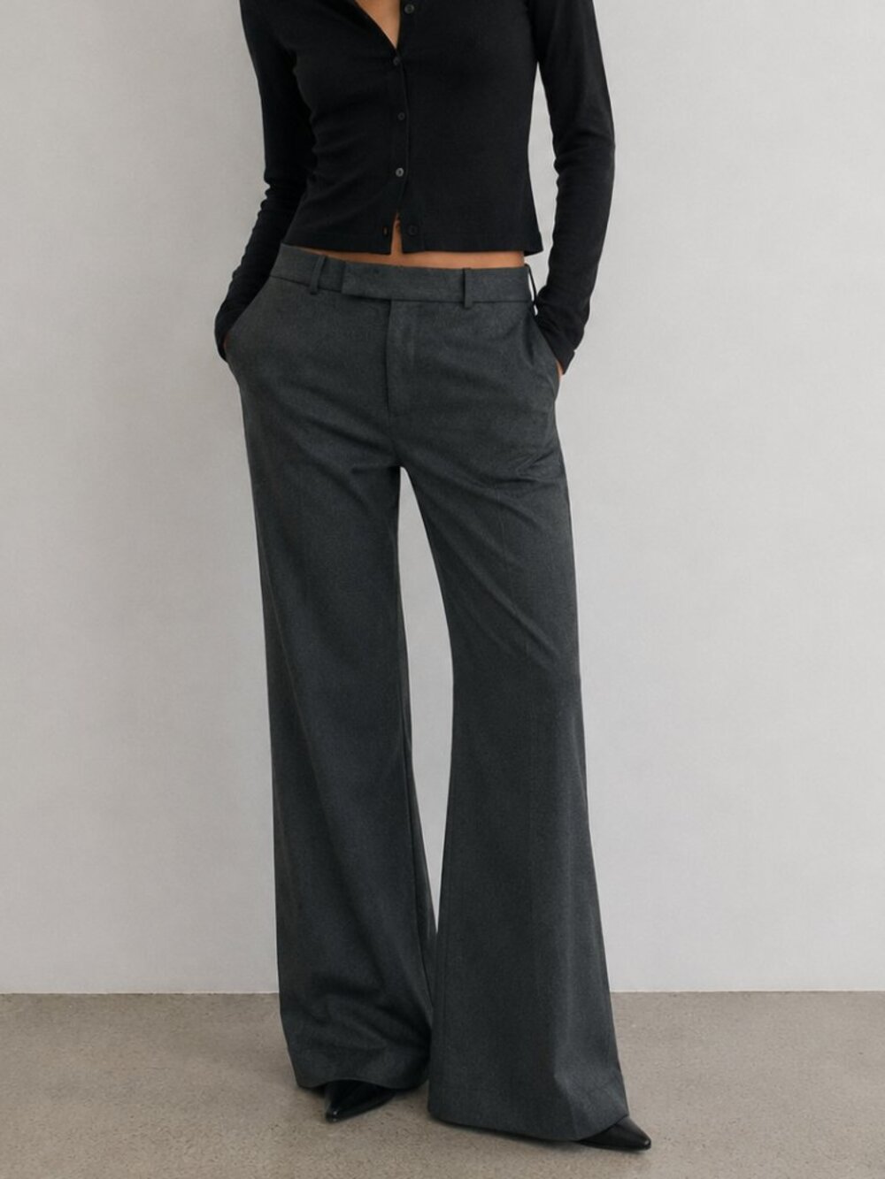Zara Charcoal Gray Slight Flare Trousers Dress Pants work office modern school